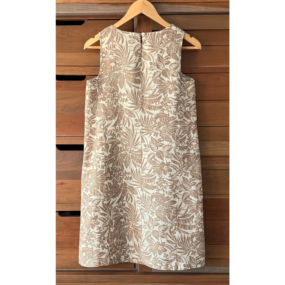 J. Jill Size XS Love Linen Tropical Botanical Shift Dress Tan Cream Summer Comfy - Picture 3 of 6